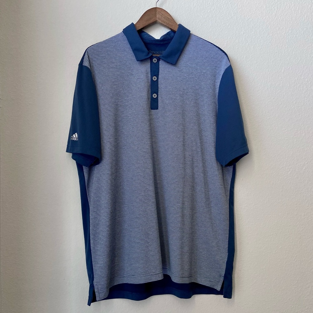 🆕 Adidas Lightweight Navy & Gray Striped Polo